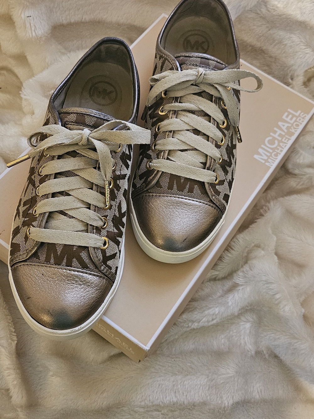 Michael Kors Brown Logo Metallic Lace-Up Sneakers